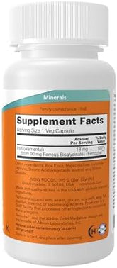 NOW Iron Supplement (18mg, 120 Veg Capsules) - Supports Energy & Wellbeing